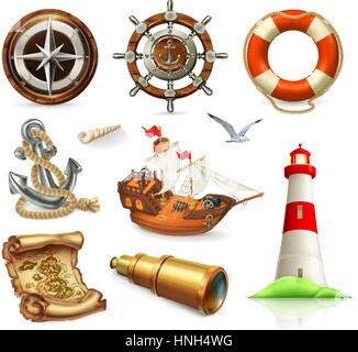 Marine-Set. Sommer Urlaub 3d Vektor-icons Stock Vektor