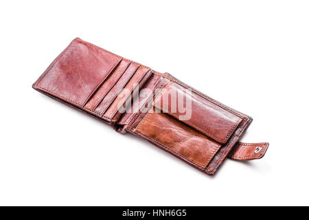 Braune Leder-Geldbörse, Isolated on White Stockfoto