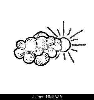 Sonne mit Wolken Symbol. doodle Line Art Wetter zeichen Abbildung Stock Vektor