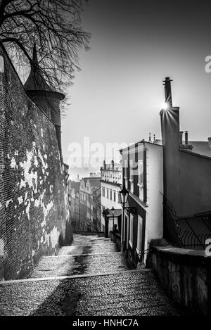 Schlossstiege im Sonnenaufgang, Böhmen, Tschechische Republik, Europa Stockfoto