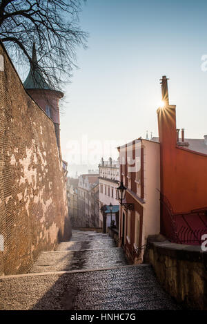 Schlossstiege im Sonnenaufgang, Böhmen, Tschechische Republik, Europa Stockfoto