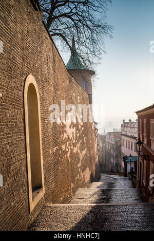 Schlossstiege im Sonnenaufgang, Böhmen, Tschechische Republik, Europa Stockfoto