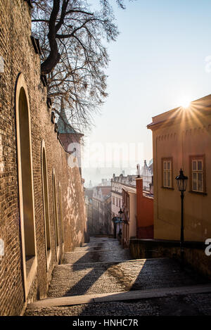 Schlossstiege im Sonnenaufgang, Böhmen, Tschechische Republik, Europa Stockfoto