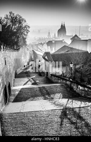 Schlossstiege im Sonnenaufgang, Böhmen, Tschechische Republik, Europa Stockfoto