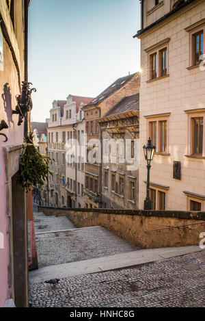 Schlossstiege im Sonnenaufgang, Böhmen, Tschechische Republik, Europa Stockfoto