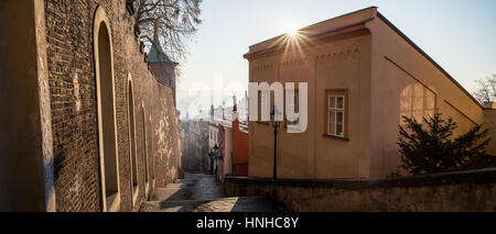 Schlossstiege im Sonnenaufgang, Böhmen, Tschechische Republik, Europa Stockfoto