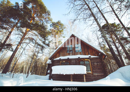 Eine kleine Holzhütte im Wald Stockfoto