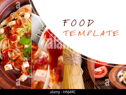 Pasta und Cherry-Tomaten, collage aus mehreren Bildern. Stockfoto