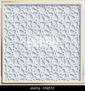 Schöne islamische Girih Muster Hintergrund. Dreidimensional wie Girih Muster in Goldrahmen Stock Vektor