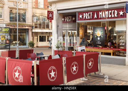 Nottingham, England - 13. Februar: Außen der "Pret a Manger" in Nottingham, Nottingham, England. Am 13. Februar 2017. Stockfoto