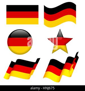 Satz von Deutschland Flagge Konzepte isoliert auf weißem Hintergrund, wie Wohnung, winken, runde Form, sternförmig. Auflistung von Elementen für Logos, Symbole, drucken Stock Vektor