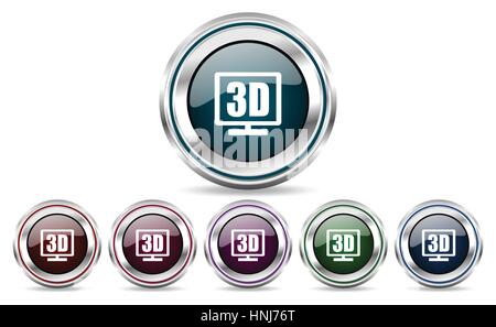 3D Vektor-Icons. Chrom-Grenze rund um Web-Schaltflächen. Silber metallic Drucktasten. Stock Vektor