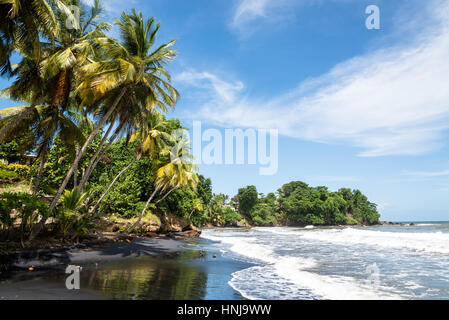 vulkanische schwarz geschliffen Strand Bananier, bekannter Surfspot, Guadeloupe Stockfoto