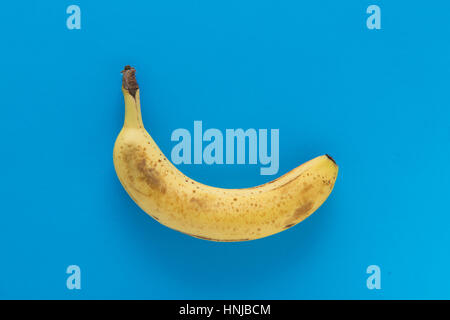 Etwas überreife Bananen auf einem hellblauen Hintergrund. Stockfoto