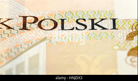 fotografiert von Close-up Rechnung kostet zweihundert polnischer zloty Stockfoto