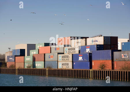 Europa, Deutschland, Ruhrgebiet, Dortmund, Hafen am Dortmund-Ems-Kanal, Container. Stockfoto