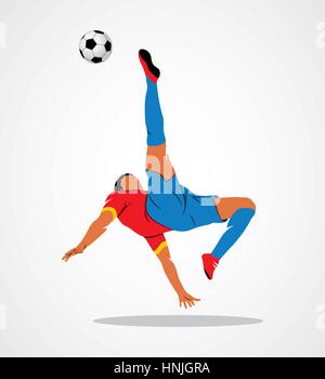 Abstrakte Fußballspieler schnell schießen eine Kugel auf einem weißen Hintergrund. Vektor-Illustration. Stock Vektor