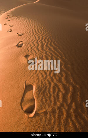 Fußspuren im Sand, Marokko Stockfoto