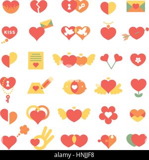 Große Reihe von verschiedenen Herzen Icons. Herz-Form-Abzeichen und Knöpfe. Symbole für Boten oder Web-Interface. Valentinstag-Symbol. Vektor-Illustration eines Stock Vektor