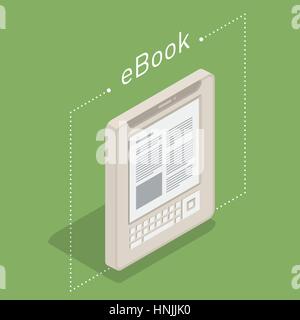 Elektronische Leser Buch mit Tastatur. Neue 3d bunte Symbol. Mobiler Tablet-Gerät. Moderne Gadget. Isometrische flache Abzeichen. Bildung-Symbol-Logo. Illustra Stock Vektor