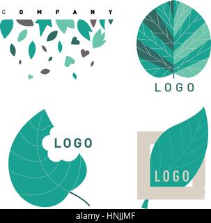 Grünes Blatt-Logotipes einstellen. Sammlung von Logo-Plakette. Vektor-Illustration-Kunst. Stock Vektor