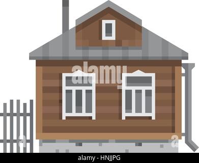 Alte russische Landhaus. Die ganze Saison Datscha. Holzhütte für das Leben. Vektor-Illustration-Kunst. Stock Vektor