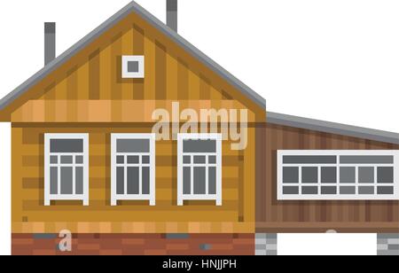 Alte russische Landhaus. Die ganze Saison Datscha. Holzhütte für das Leben. Vektor-Illustration-Kunst. Stock Vektor