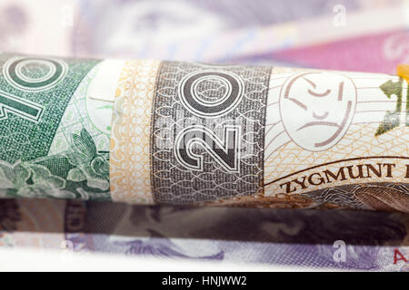 Polnische Banknoten, close-up Stockfoto