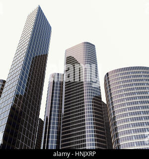 Ansicht der Glasbau, Hochhaus, Hochhaus, modernen Handelsstadt der Zukunft. Wirtschafts- und Finanzkrise Konzept, 3D-Rendering Stockfoto