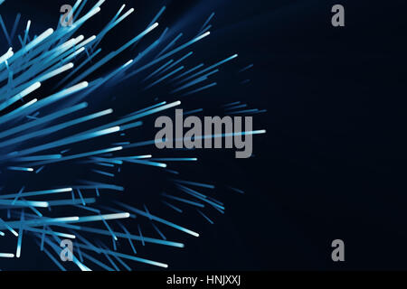 Abstrakte Partikel Hintergrund, Explosion mit Partikeln und Lichtstrahl. 3D-Rendering Stockfoto