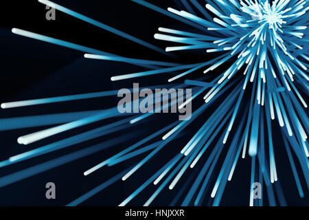 Abstrakte Partikel-Hintergrund. Linien mit Lichtern, 3D-Rendering platzen Stockfoto
