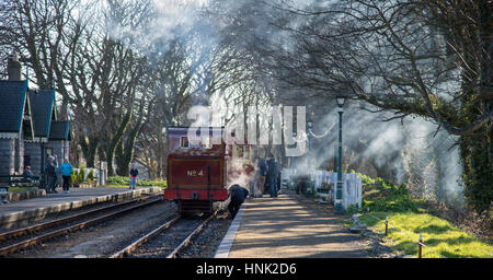 Dampf Lok Nr. 4, "Loch", erbaut 1874. Prüfung ist in Ordnung in Castletown Station, Isle Of man. Stockfoto