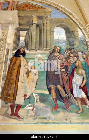 Renaissance-Fresken, St. Benedict Leben, Gemälde von Il Sodoma, Chiostro Grande (großes Kloster), Abtei von Monte Oliveto Maggiore, Toskana, Italien Stockfoto