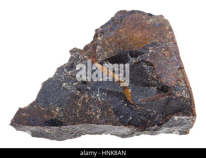 Makro-Aufnahmen der geologischen Sammlung Mineral - Stück Tagamite (Impactite, Impaktglas, Auswirkungen Schmelze Rock) Stein isoliert auf weißem Hintergrund Stockfoto