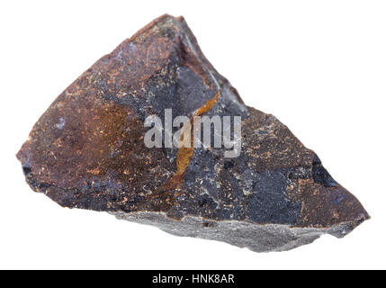 Makro-Aufnahmen der geologischen Sammlung Mineral - rohe Tagamite (Impactite, Impaktglas, Auswirkungen Schmelze Rock) Stein isoliert auf weißem Hintergrund Stockfoto