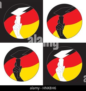 Ein Mensch Arm, wobei die ewige Flamme auf dem Hintergrund der Flagge des Landes Deutschland. Vektor-logo Stock Vektor