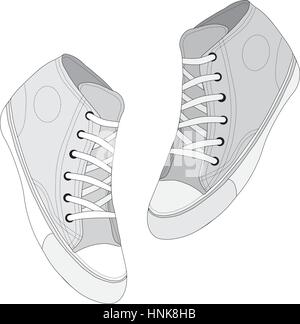 Klassische Sneaker skizziert. Vektor, voll editierbar. Set von Sport-Schuhe oder Turnschuhe-Icons in verschiedenen Ansichten. Schuhe und Spitze, Bekleidung und Street styl Stock Vektor