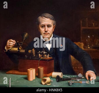 Thomas Edison. Porträt der amerikanischen Erfinder Thomas Alva Edison (1847-1931) von Abraham Archibald Anderson, Öl auf Leinwand, 1890. Stockfoto