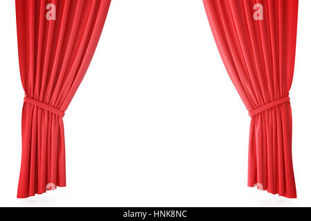 Roter samt Bühne Vorhänge, scharlachrote Theater Drapierung. Klassische Seidenvorhänge, roten Theatervorhang. 3D-Rendering Stockfoto