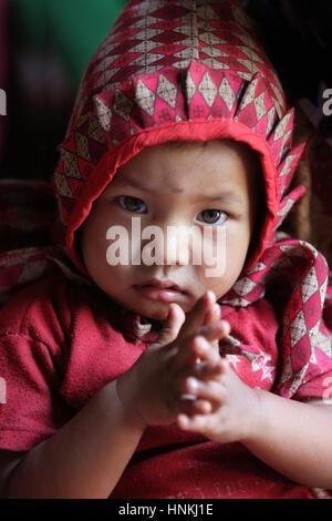 15 Monate altes Mädchen Blick auf die Kamera, Nepal, Asien Stockfoto