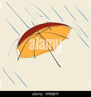 roter Regenschirm mit Regentropfen auf Beige Hintergrund Stock Vektor