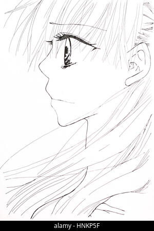 Zeichnung im Anime-Stil. Bild von einem Mädchen auf dem Bild im Stil der japanischen anime Stockfoto