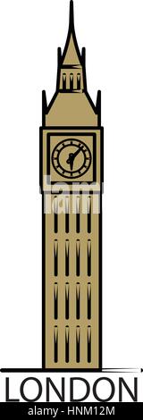 London Big Ben Wachturm dünne Linie lineare flache Abbildung Stock Vektor