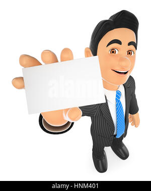 Geschäft Leute 3D-Illustration. Geschäftsmann zeigt eine leere Karte. Isolierten weißen Hintergrund. Stockfoto
