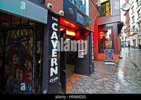 LIVERPOOL, UK, 19. JANUAR 2017. Die Welt berühmten Cavern Club in Liverpool Mathew Street. Stockfoto