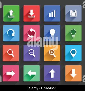 Vektor-Anwendung Web Navigation Icons Set im Flat Design mit langen Schatten Stock Vektor