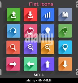 Vektor-Anwendung Web Navigation Icons Set im Flat Design mit langen Schatten Stock Vektor