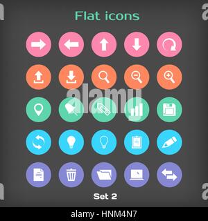 Vektor-Runde flache Symbolsatz? 2 in Farbvariationen Stock Vektor