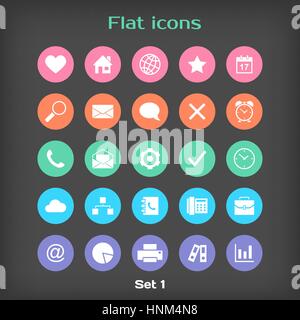 Vektor-Runde flache Symbolsatz? 1 in Farbvariationen Stock Vektor