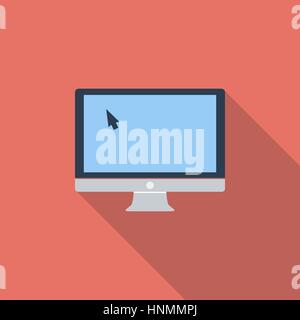 Symbol "Monitor". Flache Vektor zugehörige Symbol mit langen Schatten für Web und mobile Anwendungen. Es ist einsetzbar als - Logo, Symbol, Piktogramm, Infografik Elemen Stock Vektor